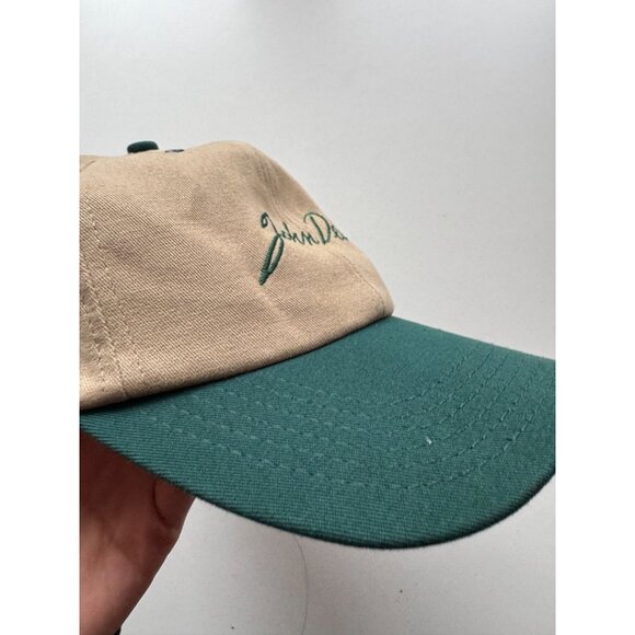 K-Products JOHN DEERE Made in USA Beige Green Canvas Logo Script Baseball Hat - Picture 3 of 12